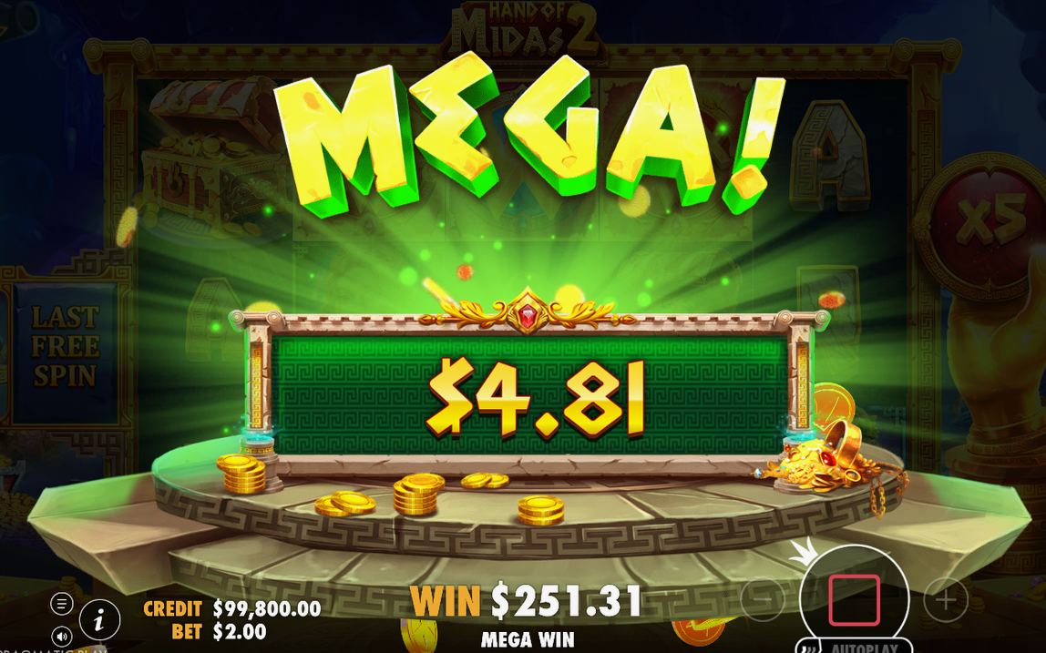 Gewinnanzeige mit dem Gesamtgewinn des Spins